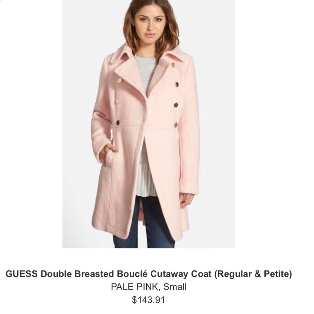 GUESS Double Breasted Boucle Coat Light Pink